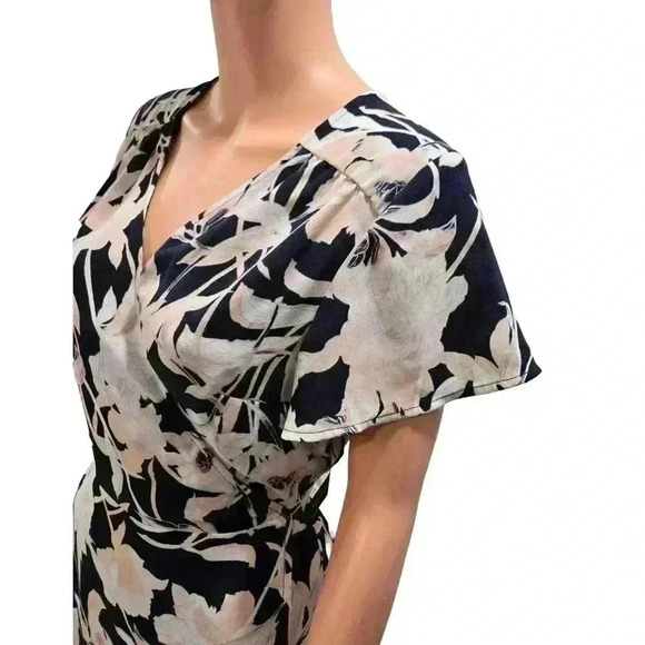 Floral Wrap Midi Dress - Navy, White, and Peach - Picture 3 of 8